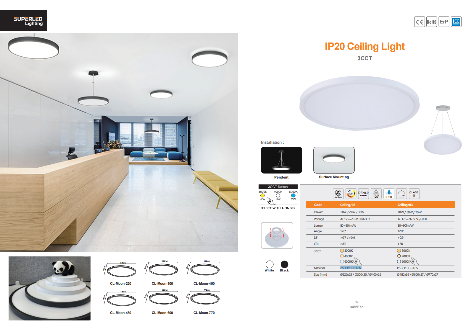 IP20 Ceiling Light Buy 3CCT Product on Zhejiang SuperLED
